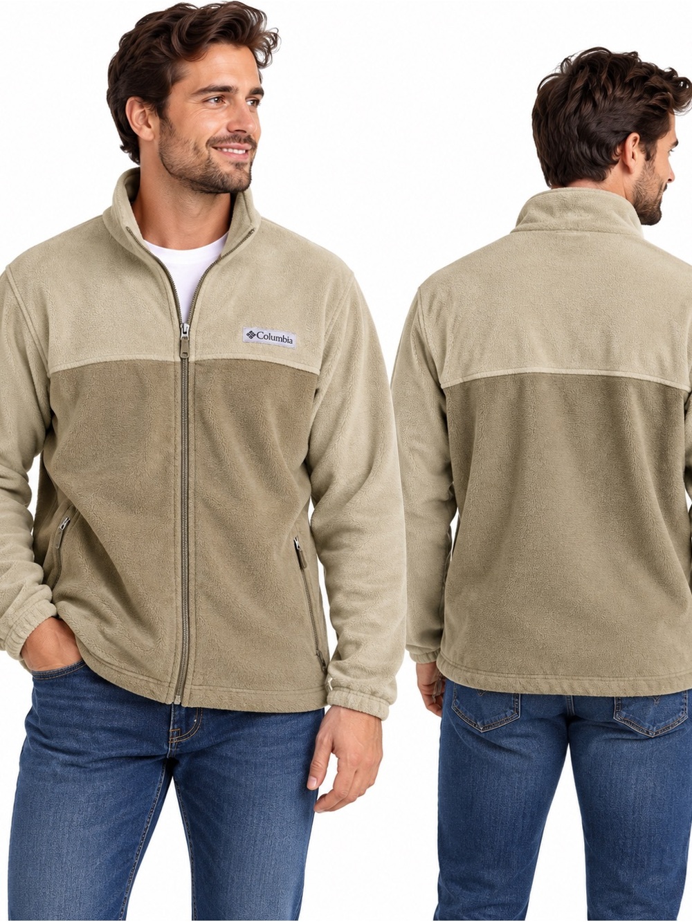 Columbia Men’s XXL Two Tone Tan Beige Full Zip Fleece Jacket Steens Mountain